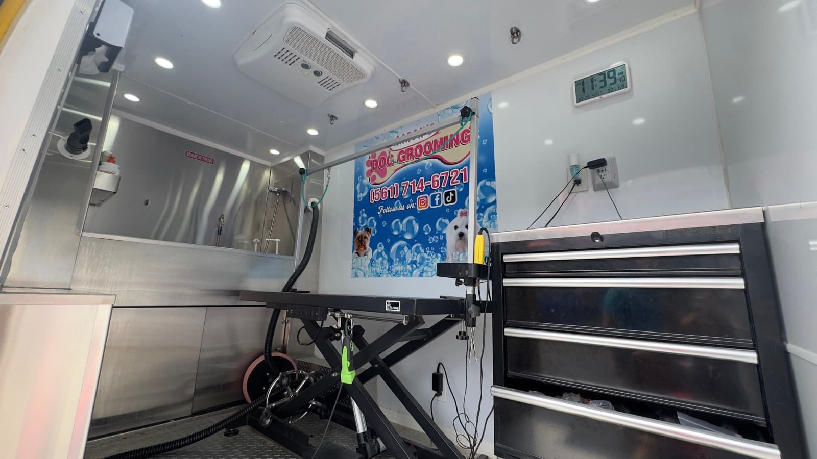 Inside the grooming van — your workspace